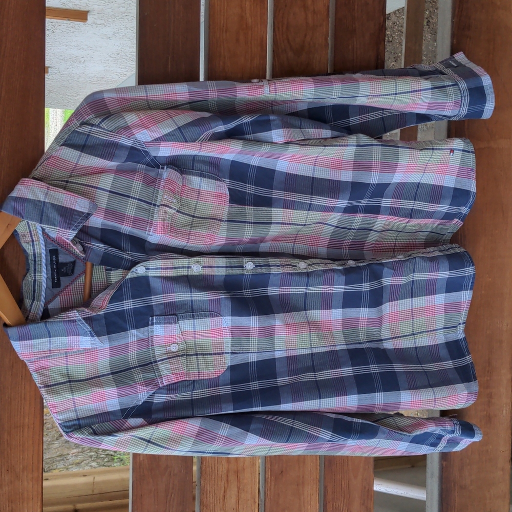 Tommy Hilfiger Shirt button up Long Sleeve Plaid Pink Blue Green XL - Picture 12 of 12